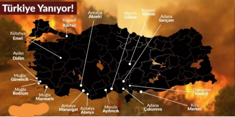 пожежі в туреччині карта пожеж